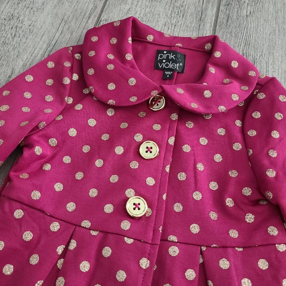 Pink & Violet Girls Gold Polka Dot Dress Coat Size 4